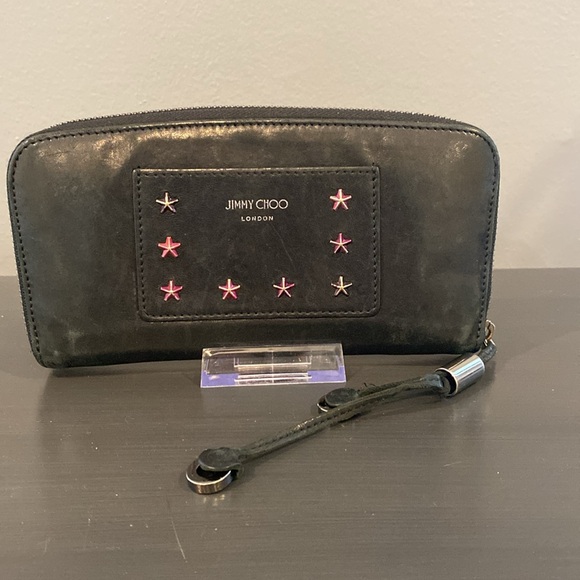 Jimmy Choo Black Wallet with Pink Star Accents - Picture 1 of 10